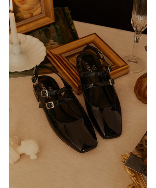 Marjorie（マージョリー）の「春日微醺，方頭雙扣帶真皮瑪珍涼鞋（シューズ・レディース・藍/杏・230/235/240/245/250）」の5枚目の写真