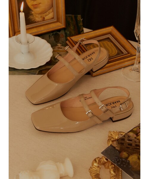 Marjorie（マージョリー）の「春日微醺，方頭雙扣帶真皮瑪珍涼鞋（シューズ・レディース・藍/杏・230/235/240/245/250）」の14枚目の写真