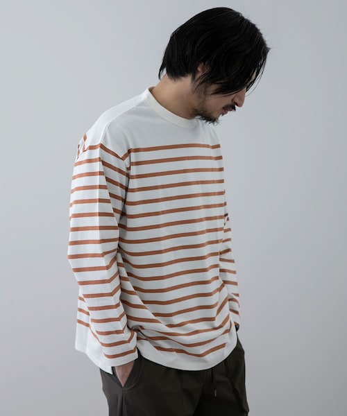 EKAL(エカル)の「EKAL コハニングボーダーTシャツ(その他・メンズ・WHT-BRN/WHT-ORG/SBK-WHT・M/L)」の2枚目の写真