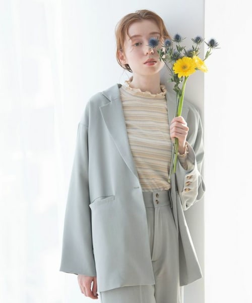 Crisp（クリスプ）の「オーバージャケット[c8R3000]（テーラードジャケット・レディース・アイボリー/ミント/ピンク・FREE）」の2枚目の写真