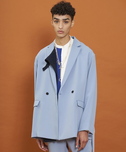 LiNoH(リノー)の「BELTED LOOSE JACKET(テーラードジャケット・メンズ・MINT/BLU/LVD・1/2)」の4枚目の写真