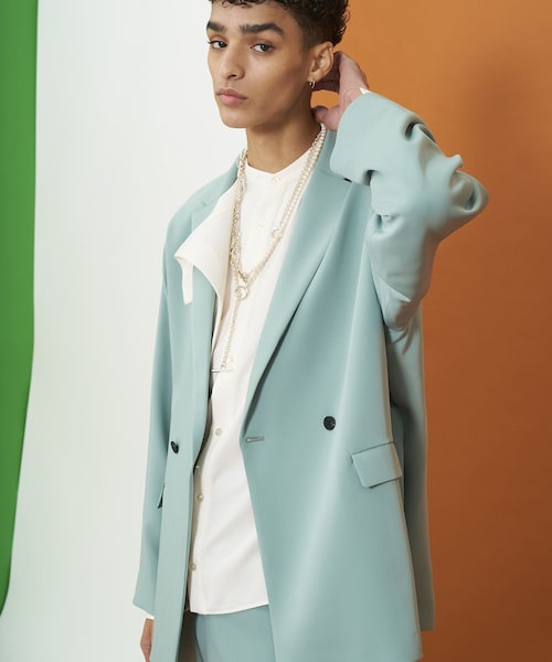 LiNoH(リノー)の「BELTED LOOSE JACKET(テーラードジャケット・メンズ・MINT/BLU/LVD・1/2)」の2枚目の写真