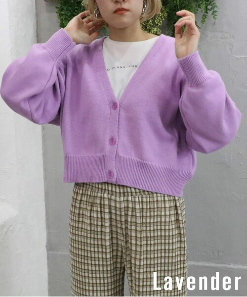 Sheson（シーズン）の「クリアボタンショートカーディガン（カーディガン/ボレロ・レディース・イエロー/オレンジ/パープル/グリーン・F）」の3枚目の写真