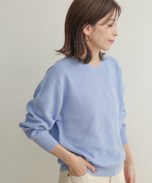 新品 URBANRESEARCHDOORS   コットン畦Vネック セール】コットン畦Vネックニット｜春服/カラーニット/オフィス