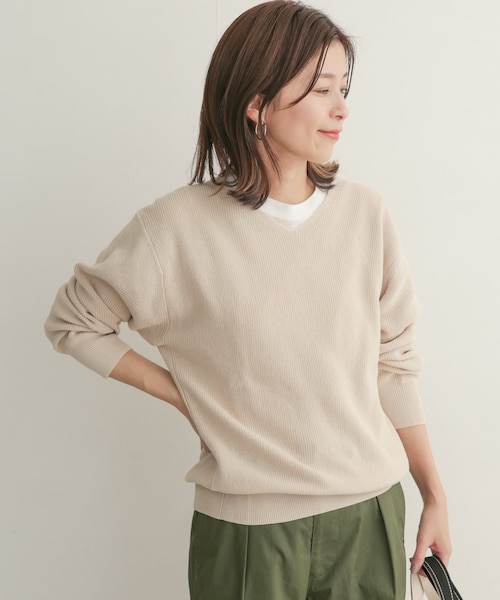 ドアーズ♪ 新色★ グレージュ コットン畦Vネックニット URBAN RESEARCH DOORS（アーバンリサーチドアーズ）の「コットン畦V