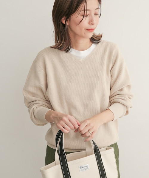 ドアーズ♪ 新色★ グレージュ コットン畦Vネックニット URBAN RESEARCH DOORS（アーバンリサーチドアーズ）の「コットン畦V