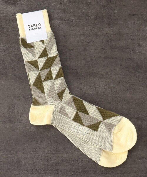 TAKEO KIKUCHI（タケオキクチ）の「ジオメトリック ジャガードソックス（レッグウェア・メンズ・イエロー系(530)/オレンジ(567)/ネイビー(593)・00）」の4枚目の写真
