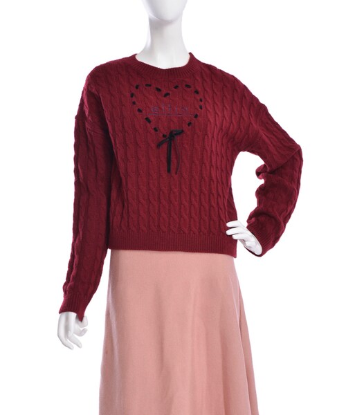 merry jenny（メリージェニー）の「【vivi12月号八木アリサさん着用】elfinハートニット（トップス・レディース・オフホワイト/ワイン/ネイビー・F）」の3枚目の写真