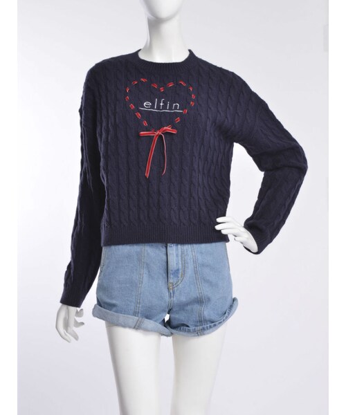 merry jenny（メリージェニー）の「【vivi12月号八木アリサさん着用】elfinハートニット（トップス・レディース・オフホワイト/ワイン/ネイビー・F）」の2枚目の写真