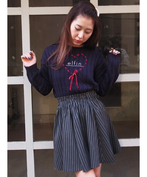 merry jenny（メリージェニー）の「【vivi12月号八木アリサさん着用】elfinハートニット（トップス・レディース・オフホワイト/ワイン/ネイビー・F）」の6枚目の写真