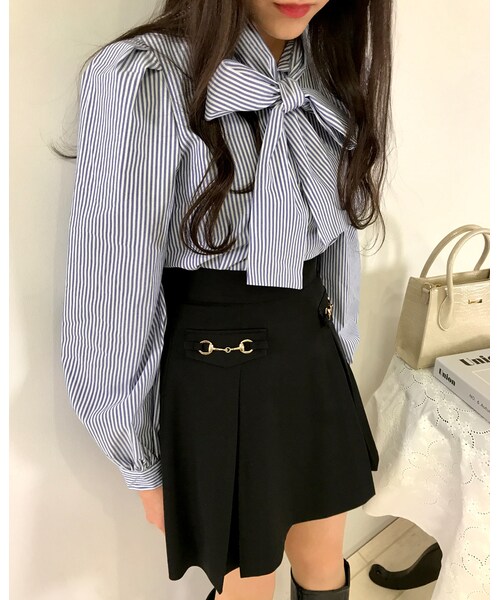 INGNI（イング）の「【春の新作】【着用動画あり】フラットビット付フレア／スカート（スカート・レディース・ｸﾛ/ｸﾛ/ｷﾞﾝｶﾞﾑ/ﾋﾟﾝｸ・F）」の4枚目の写真