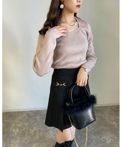 INGNI（イング）の「【春の新作】【着用動画あり】フラットビット付フレア／スカート（スカート・レディース・ｸﾛ/ｸﾛ/ｷﾞﾝｶﾞﾑ/ﾋﾟﾝｸ・F）」の7枚目の写真