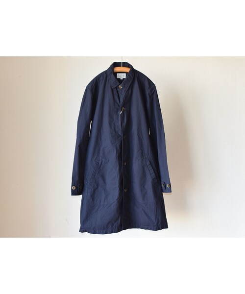 MANUAL ALPHABET(マニュアル アルファベット)の「MANUAL ALPHABET TYP SHT COAT NVY マニュアルアルファベット タイプライターシャツコート ネイビー【unisex】(ステンカラーコート・メンズ・その他)」の3枚目の写真