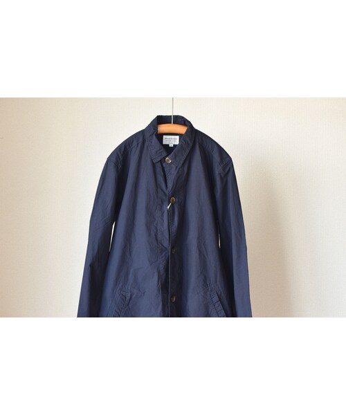 MANUAL ALPHABET(マニュアル アルファベット)の「MANUAL ALPHABET TYP SHT COAT NVY マニュアルアルファベット タイプライターシャツコート ネイビー【unisex】(ステンカラーコート・メンズ・その他)」の5枚目の写真