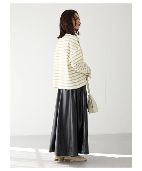 Green　Parks（グリーンパークス）の「・furry rate 合皮ストレッチレザースカート（スカート・アイボリー/ブラック/イエロー・F）」の4枚目の写真