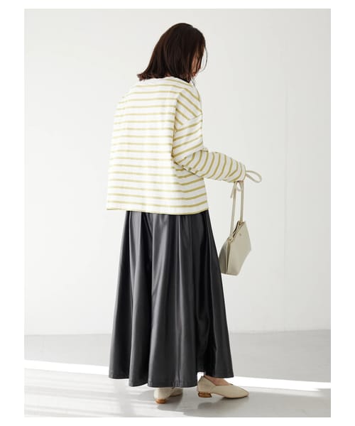 Green　Parks（グリーンパークス）の「・furry rate 合皮ストレッチレザースカート（スカート・アイボリー/ブラック/イエロー・F）」の3枚目の写真