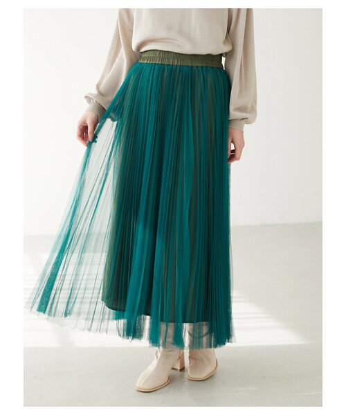 Green　Parks（グリーンパークス）の「・furry rate プリーツチュールスカート（スカート・ピンク/イエロー/グリーン・F）」の5枚目の写真