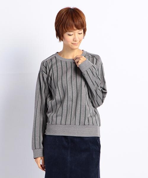 DOUBLE NAME（ダブルネーム）の「レジメンタルストライプ柄プルオーバートップス（トップス・レディース・ネイビー/キナリ/杢グレー・FREE）」の2枚目の写真