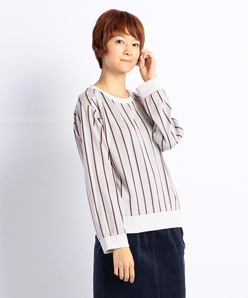 DOUBLE NAME（ダブルネーム）の「レジメンタルストライプ柄プルオーバートップス（トップス・レディース・ネイビー/キナリ/杢グレー・FREE）」の3枚目の写真