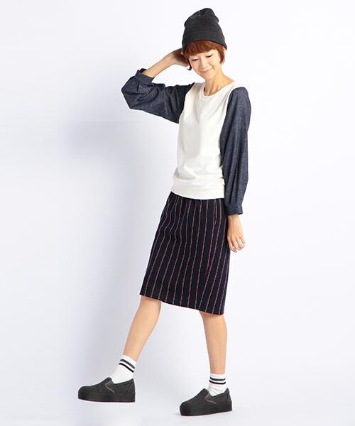 DOUBLE NAME（ダブルネーム）の「レジメンタルストライプ柄タイトスカート（スカート・レディース・ネイビー/キナリ/杢グレー・FREE）」の8枚目の写真