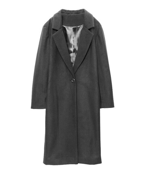 Re:EDIT(リエディ)の「ウールタッチメルトンシングルチェスターコート(ジャケット/アウター・レディース・ブラック/グレー/キャメル/バーガンディ/ブルー/ネイビー/モスグリーン/グレンチェックホワイト/グレンチェックグレー/ツイードミックス/ツイードブラック/チェックブルー/チェックグリーン・M/L)」の4枚目の写真