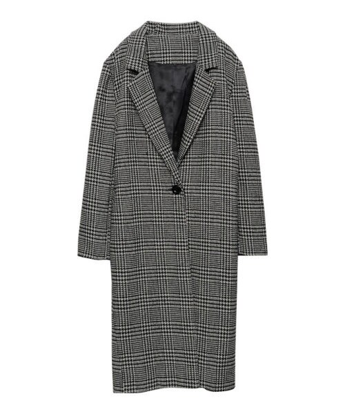 Re:EDIT(リエディ)の「ウールタッチメルトンシングルチェスターコート(ジャケット/アウター・レディース・ブラック/グレー/キャメル/バーガンディ/ブルー/ネイビー/モスグリーン/グレンチェックホワイト/グレンチェックグレー/ツイードミックス/ツイードブラック/チェックブルー/チェックグリーン・M/L)」の11枚目の写真