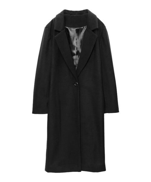 Re:EDIT(リエディ)の「ウールタッチメルトンシングルチェスターコート(ジャケット/アウター・レディース・ブラック/グレー/キャメル/バーガンディ/ブルー/ネイビー/モスグリーン/グレンチェックホワイト/グレンチェックグレー/ツイードミックス/ツイードブラック/チェックブルー/チェックグリーン・M/L)」の3枚目の写真