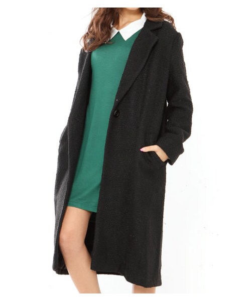 Re:EDIT(リエディ)の「ウールタッチメルトンシングルチェスターコート(ジャケット/アウター・レディース・ブラック/グレー/キャメル/バーガンディ/ブルー/ネイビー/モスグリーン/グレンチェックホワイト/グレンチェックグレー/ツイードミックス/ツイードブラック/チェックブルー/チェックグリーン・M/L)」の15枚目の写真