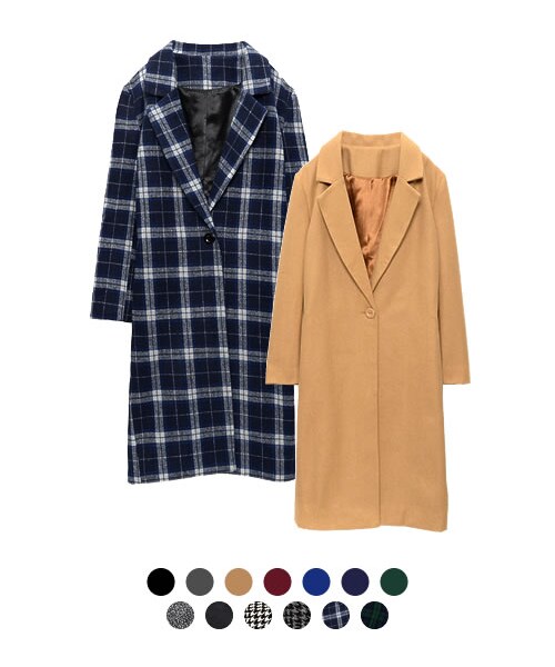 Re:EDIT(リエディ)の「ウールタッチメルトンシングルチェスターコート(ジャケット/アウター・レディース・ブラック/グレー/キャメル/バーガンディ/ブルー/ネイビー/モスグリーン/グレンチェックホワイト/グレンチェックグレー/ツイードミックス/ツイードブラック/チェックブルー/チェックグリーン・M/L)」の1枚目の写真