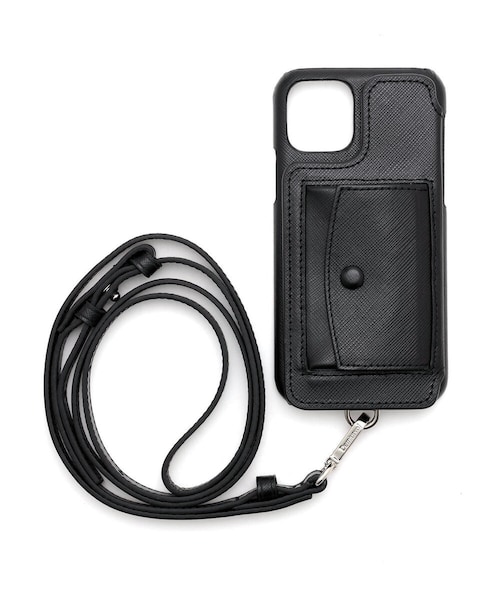 Demiurvo/デミウルーボ /POCHE Saffiano/iPhone11Pro ストラップ付き/BLK