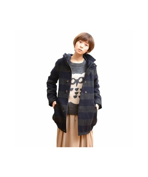 SUPER HAKKA フード付きネイビーコート SUPER HAKKA（スーパーハッカ）の「メルトンボーダーブルゾン（）」 - WEAR