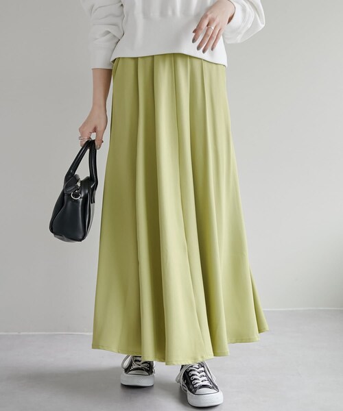 DISCOAT（ディスコート）の「【WEB限定】ハイウエストタックスカート（スカート・レディース・ライトベージュ/ブラック/グレージュ/グレー/グリーンイエロー・F）」の3枚目の写真