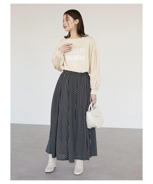 Green　Parks（グリーンパークス）の「・RAY CASSIN ストライプフレアハギスカート（スカート・ブラック/ピンク/ベージュ/カーキ・F）」の2枚目の写真