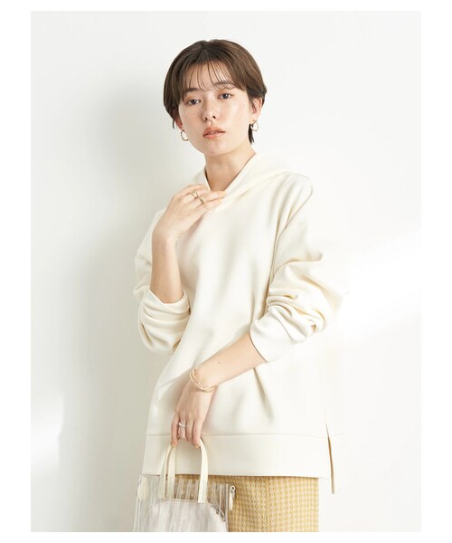 earth music&ecology（アースミュージックアンドエコロジー）の「【予約】ツイルダンボールフードプルオーバー（トップス・アイボリー/ベージュ/ライムグリーン・F）」の2枚目の写真