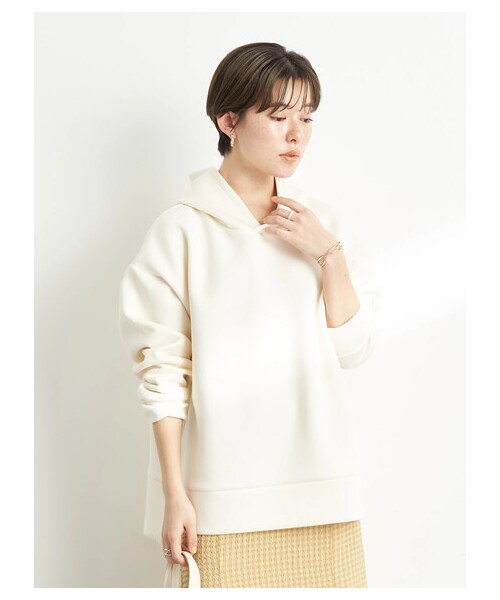 earth music&ecology（アースミュージックアンドエコロジー）の「【予約】ツイルダンボールフードプルオーバー（トップス・アイボリー/ベージュ/ライムグリーン・F）」の3枚目の写真