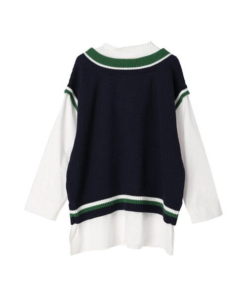 Green　Parks（グリーンパークス）の「ラインベストドッキングチュニック（トップス・アイボリー/ネイビー・F）」の3枚目の写真