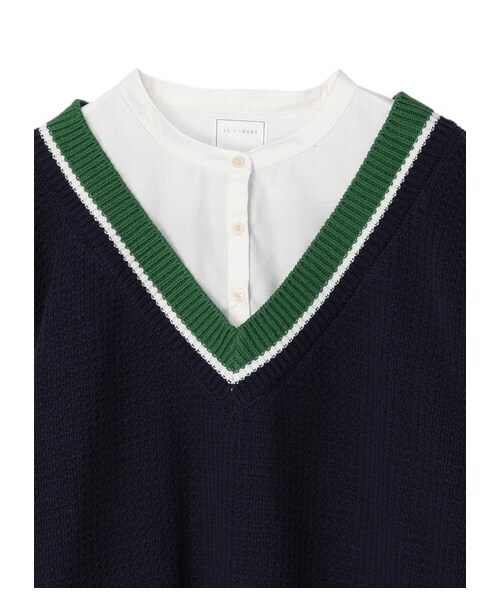 Green　Parks（グリーンパークス）の「ラインベストドッキングチュニック（トップス・アイボリー/ネイビー・F）」の4枚目の写真