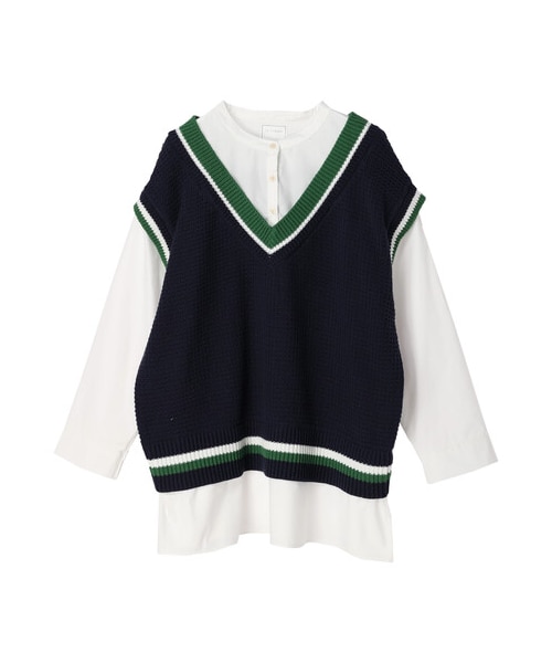 Green　Parks（グリーンパークス）の「ラインベストドッキングチュニック（トップス・アイボリー/ネイビー・F）」の14枚目の写真