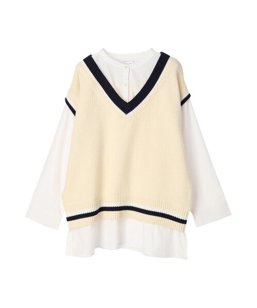 Green　Parks（グリーンパークス）の「ラインベストドッキングチュニック（トップス・アイボリー/ネイビー・F）」の13枚目の写真