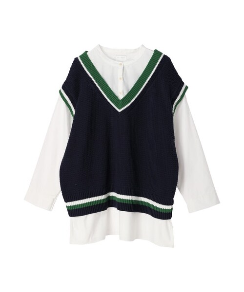 Green　Parks（グリーンパークス）の「ラインベストドッキングチュニック（トップス・アイボリー/ネイビー・F）」の12枚目の写真