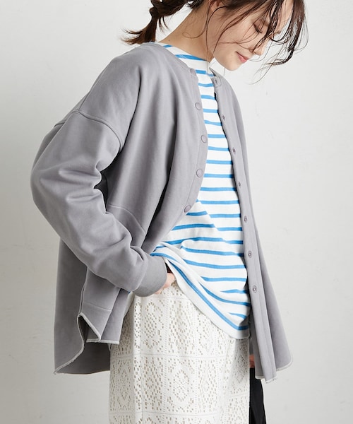 PUAL CE CIN（ピュアルセシン）の「裏毛カーディガン（カーディガン/ボレロ・レディース・ホワイト/ミント/イエロー/グレー・FREE）」の2枚目の写真