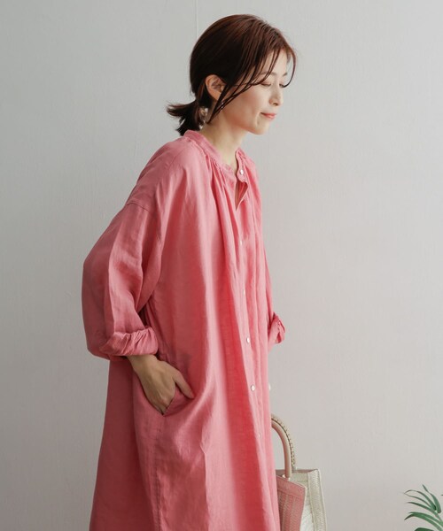 URBAN RESEARCH DOORS リネンギャザーワンピース ゆったり URBAN RESEARCH DOORS ワンピース リネンギャザーワンピース