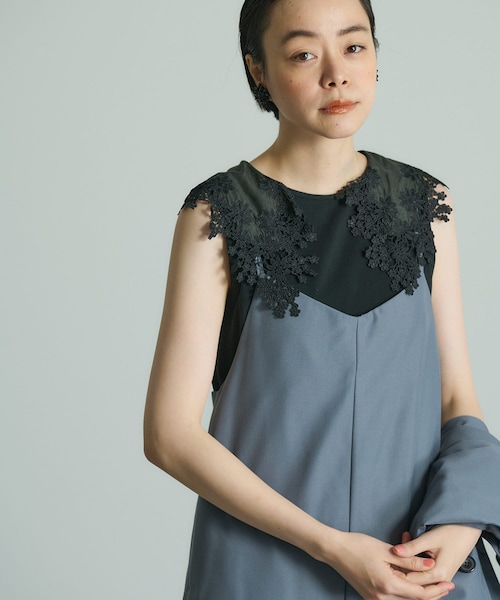 PUAL CE CIN（ピュアルセシン）の「付け襟スムースノースリーブ（キャミソール・レディース・オフホワイト/ブラック・FREE）」の2枚目の写真