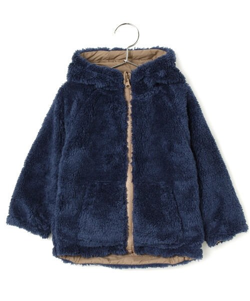 GLOBAL WORK(グローバルワーク)の「2WAY仕様【キッズ】リバーシブルナイロンボアジャケット(ジャケット/アウター・キッズ・ベージュ×ブラック09/グレー×レッド35/ネイビー×ベージュ52・S/M/L/XL)」の2枚目の写真