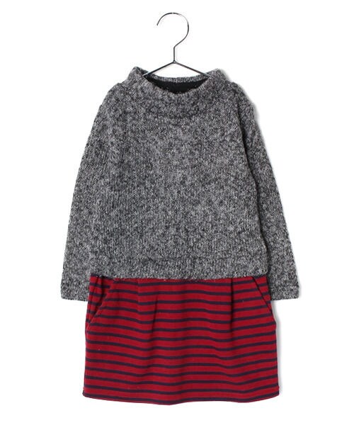 GLOBAL WORK(グローバルワーク)の「【キッズ】ハイネックタイトスカートワンピース(ワンピース/ドレス・キッズ・ダークグレー×レッドボーダー09/グレー×ホワイトボーダー15/ブルー×グレーボーダー85・S(90~100cm)/M(100~110cm)/L(110~120cm)/XL(120~130cm))」の1枚目の写真