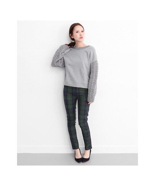 KBF（ケイビーエフ）の「チェックスキニーパンツ（パンツ・レディース・GREEN・one）」の2枚目の写真