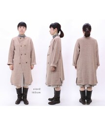 4774【美品】45R ウール縮絨フードコート ガウンコート ベージュ M 45R（フォーティファイブアール）の「ウールアルパカ縮絨コート