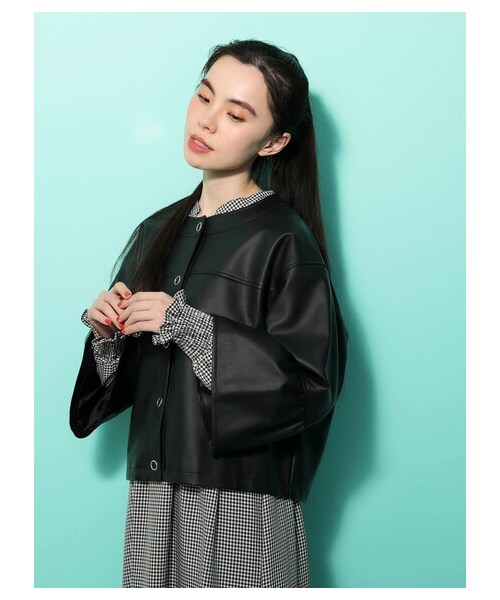 Green　Parks（グリーンパークス）の「・ELENCARE DUEパターンスキッパーワンピース（ワンピース/ドレス・オフホワイト/グレー/ブラック/ベージュ・F）」の4枚目の写真