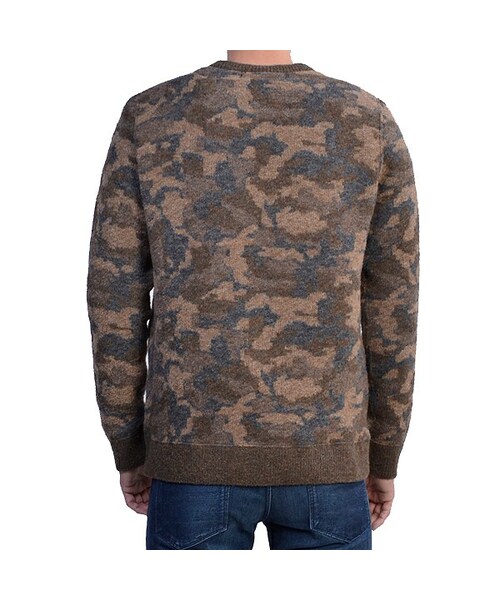 REMI RELIEF 迷彩 ブークレ ジャガードニット ロングパーカー L ◆レミレリーフ カモフラ