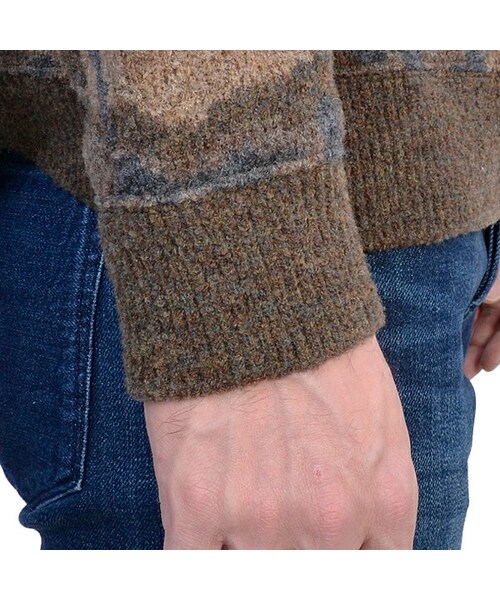 REMI RELIEF 迷彩 ブークレ ジャガードニット ロングパーカー L ◆レミレリーフ カモフラ